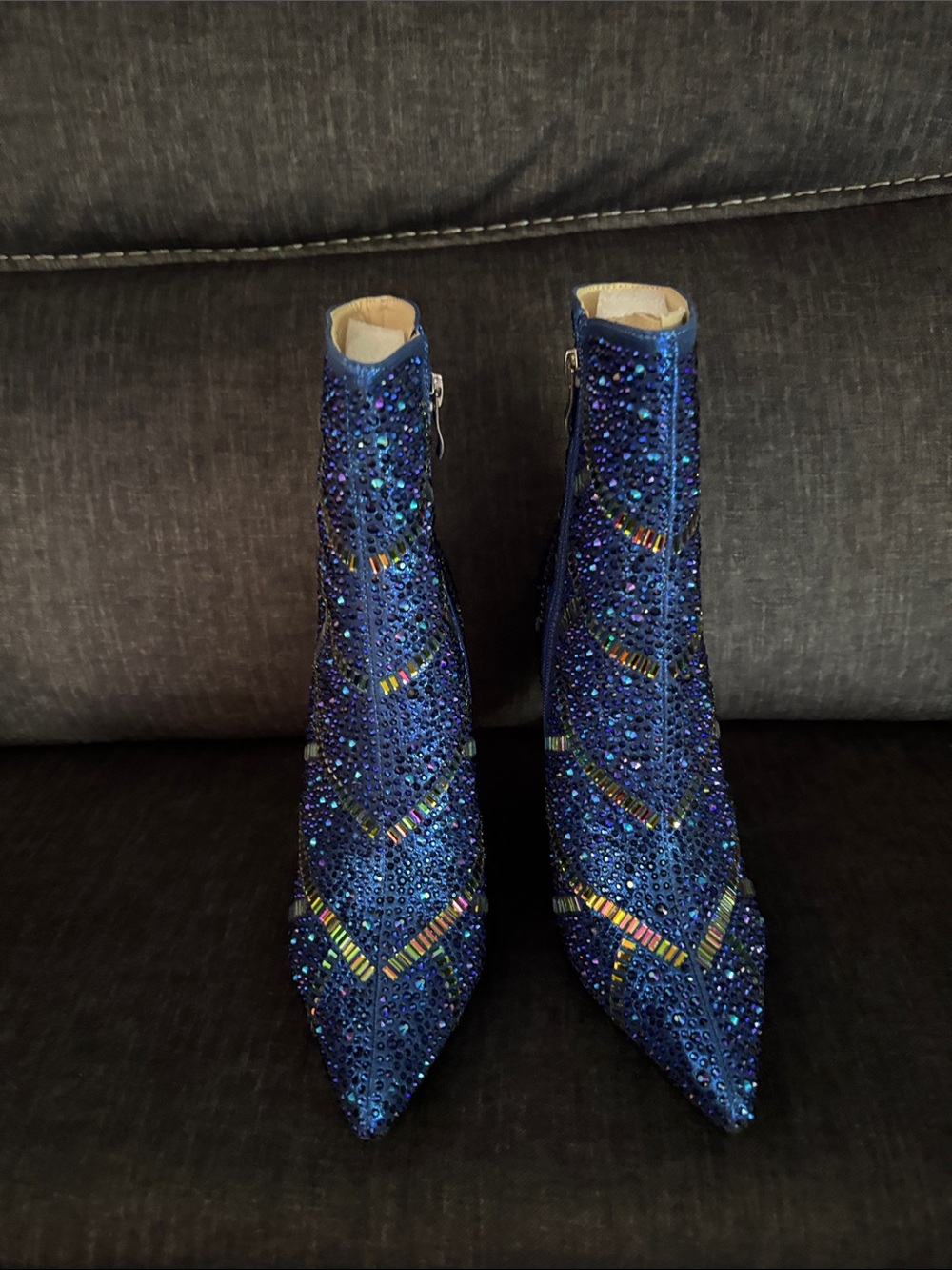 Women’s Blue Studded Crystal Stiletto Ankle Boots 
Size 8